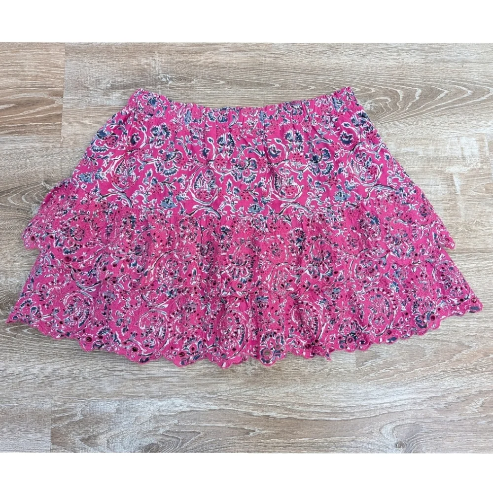 NEW Jennifer & Grace Pink Floral Embroidered Eyelet Cotton Mini Skirt Size XL